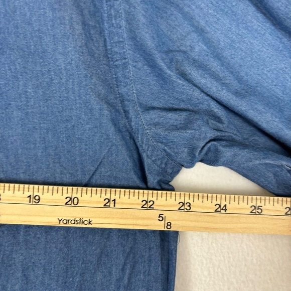 Lands’ End Button Down Denim Shirt Soft, Oxford Collar, Mid Blue - Picture 9 of 11